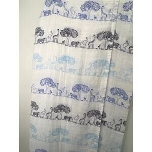 Janie and Jack Swaddle Blanket Jungle Animals Blue White 100% Cotton Muslin